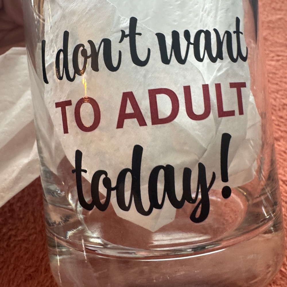 Whiskey Glasses with fun quote - I don’t want to adult today